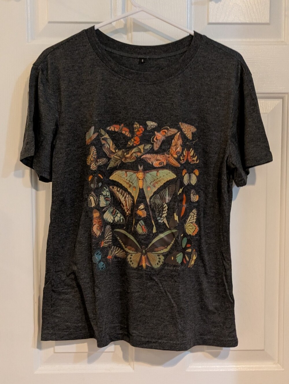 SHEIN Charcoal Gray Short-Sleeve Butterfly Graphic Tee